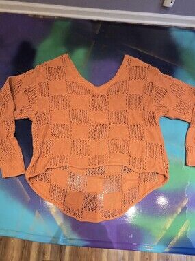 Vans Women's Orange Open-Knit V-Neck Sweater